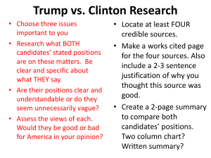 Trump vs. Clinton Research • Locate at least FOUR credible sources.