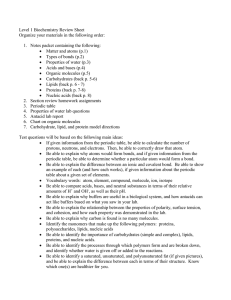 Biochemistry Review Sheet: Atoms, Bonds, and Molecules