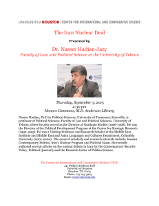 The Iran Nuclear Deal Dr. Nasser Hadian-Jazy  Thursday, September 3, 2015