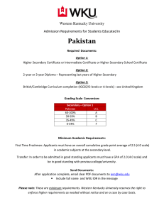 Pakistan Western Kentucky University Admission Requirements for Students Educated in