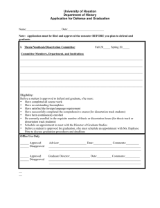 University of Houston Department of History Application for Defense and Graduation