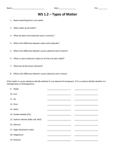 Types of Matter Worksheet: Elements, Compounds, Mixtures