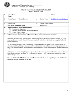 Department of Financial Services  OBJECT CODE STANDARDIZATION PROJECT Impact Statement Form