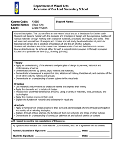 Department of Visual Arts Ascension of Our Lord Secondary School Course Code: