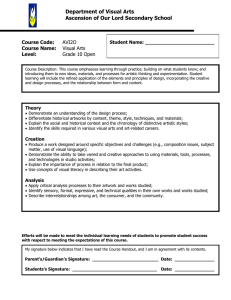 Department of Visual Arts Ascension of Our Lord Secondary School Course Code: