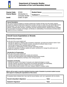 Department of Computer Studies Ascension of Our Lord Secondary School Course Code: