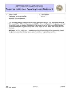 Response to Contract Reporting Impact Statement DEPARTMENT OF FINANCIAL SERVICES