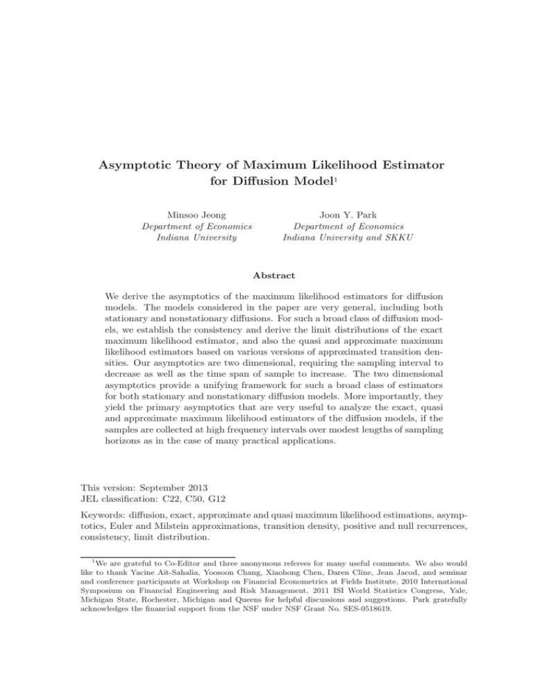 Asymptotic Theory of Maximum Likelihood Estimator for Diffusion Model