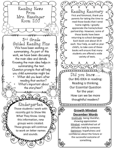 Reading News Reading Recovery From Mrs. Hassinger