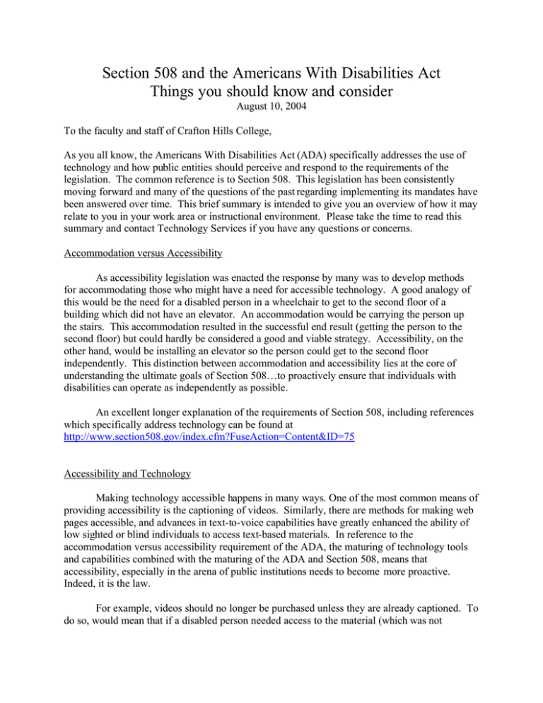 Section 508 and the Americans With Disabilities Act