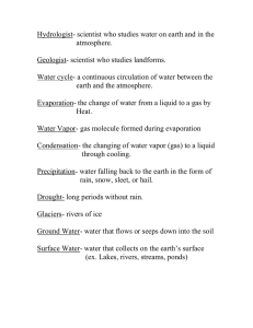 Hydrologist- scientist who studies water on earth and in the atmosphere.