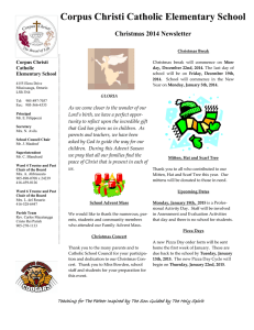 Corpus Christi Catholic Elementary School  Christmas 2014 Newsletter