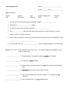 Ionic Bonding Review Worksheet - Chemistry