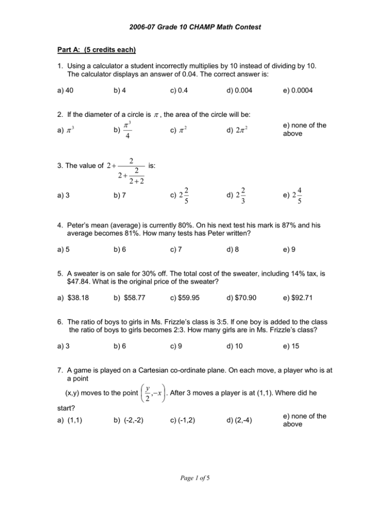 2006-07 Grade 10 CHAMP Math Contest