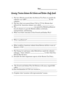 Colonies & Britain Tensions Study Guide