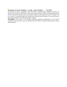 Geography of Canada: Modified – 1 Credit - Grade 9...
