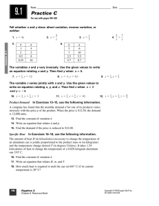 Algebra 2: Direct & Inverse Variation Practice