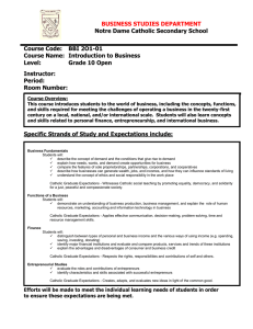 Introduction to Business Course Outline - Grade 10