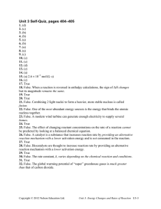 Chemistry Self-Quiz Answer Key: Unit 3
