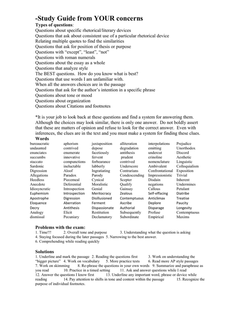 Study Guide from YOUR concerns