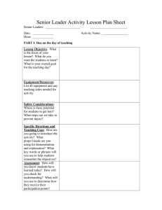 Senior Leader Activity Lesson Plan Sheet
