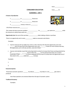 CONSUMER EDUCATION ECONOMICS – UNIT 1