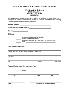 Westlake City Schools PARENT AUTHORIZATION FOR RELEASE OF RECORDS