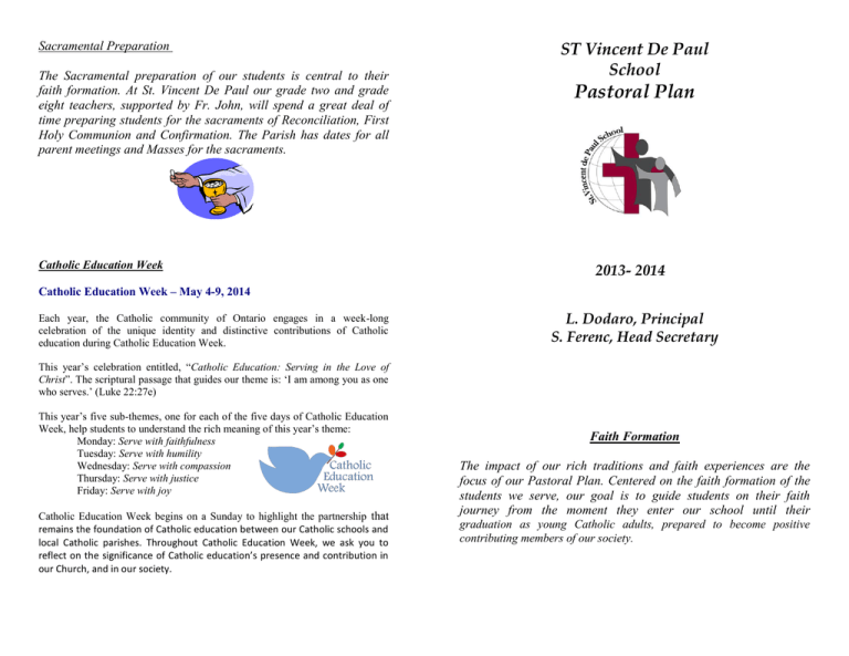 Pastoral Plan ST Vincent De Paul School