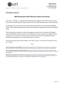 MPI Announces Host Cities for Future Live Events F I R