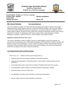 Cardinal Leger Secondary School  Moderns Department English as a Second Language