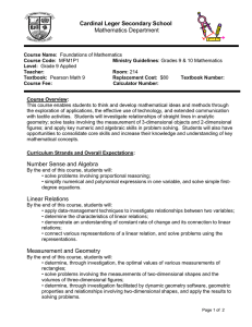 Cardinal Leger Secondary School  Mathematics Department