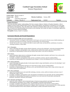 Cardinal Leger Secondary School  Science Department Course Overview: