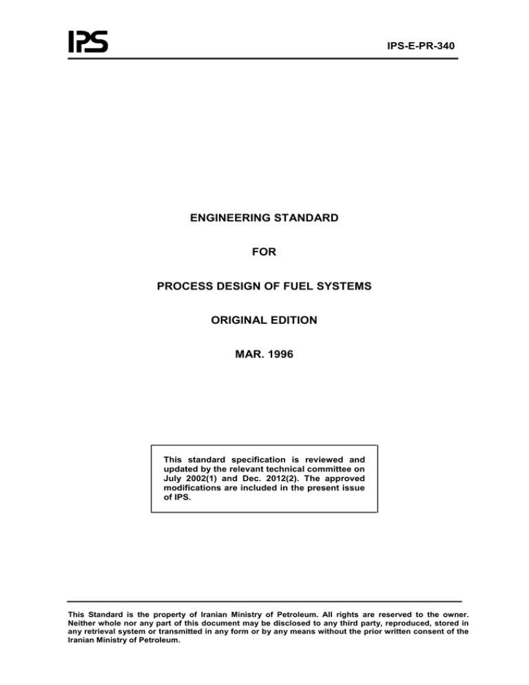 ENGINEERING STANDARD FOR PROCESS DESIGN OF FUEL SYSTEMS