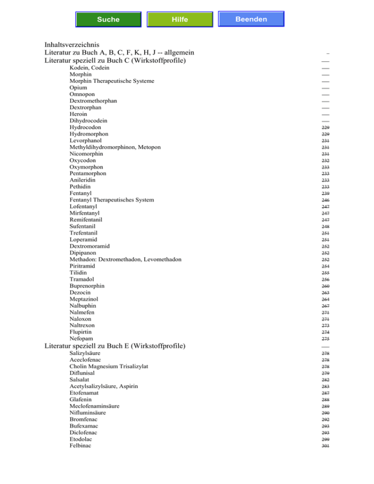 Inhaltsverzeichnis Literatur Zu Buch A B C F K H J Literatur Speziell Zu Buch C Wirkstoffprofile Beenden