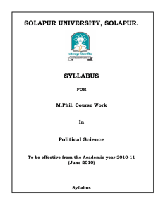 M.Phil. Political Science Syllabus, Solapur University