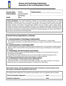 Science and Technology Department Ascension of Our Lord Secondary School Course Code: