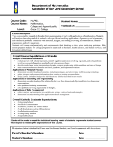 Department of Mathematics Ascension of Our Lord Secondary School Course Code:
