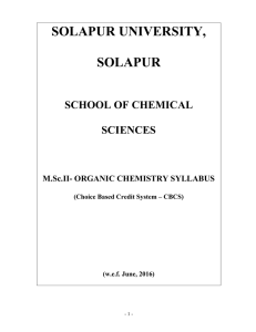 SOLAPUR UNIVERSITY, SOLAPUR SCHOOL OF CHEMICAL SCIENCES