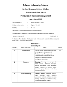 B.Com Principles of Business Management Syllabus - Solapur University