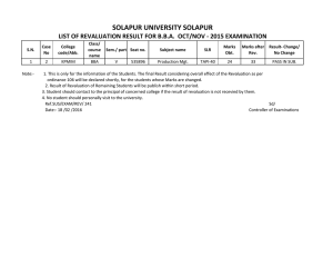 SOLAPUR UNIVERSITY SOLAPUR LIST OF REVALUATION RESULT FOR B.B.A.  OCT/NOV ‐ 2015 EXAMINATION