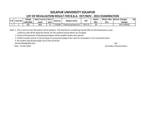 SOLAPUR UNIVERSITY SOLAPUR LIST OF REVALUATION RESULT FOR B.B.A.  OCT/NOV ‐ 2015 EXAMINATION