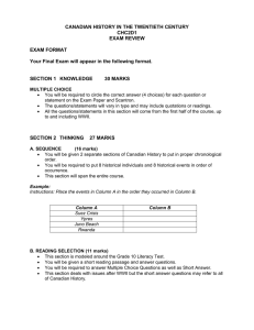 Canadian History Exam Review: CHC2D1 - 20th Century