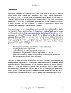 Introduction:  During the summer of 2006 Esther Santos and Peter Nassiff,... (NH) South High School and Burlington (MA) High School respectively,