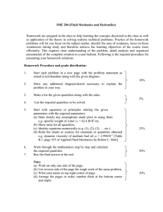 Homework are assigned in the class to help learning the... as application of the theory in solving realistic technical problems.... IME 284 (Fluid Mechanics and Hydraulics)