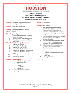 Order of Business 51 Administration Agenda UC North Senate Chamber, 7:30 PM