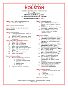 Order of Business 51 Administration Agenda UC North Senate Chamber, 7:30 PM