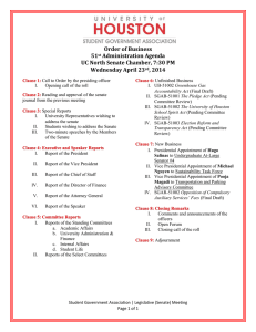 Order of Business 51 Administration Agenda UC North Senate Chamber, 7:30 PM