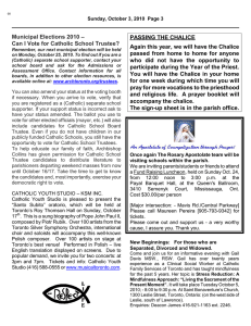 – Municipal Elections 2010 Can I Vote for Catholic School Trustee?