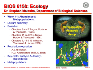 BIOS 6150: Ecology  Dr. Stephen Malcolm, Department of Biological Sciences •