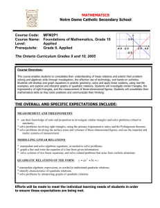 Notre Dame Catholic Secondary School Course Code:    MFM2P1